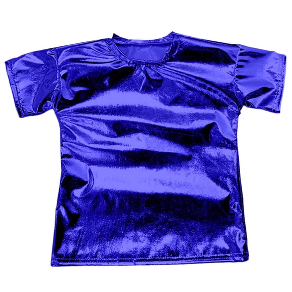 Kiijoy Girls Shiny Metallic Stretch Tee Dance Short Sleeve T-Shirt, Sizes 18-19