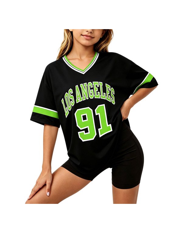 Girls Sports Tee Los Angeles Print Short Sleeve V Neck T-Shirt Summer Top