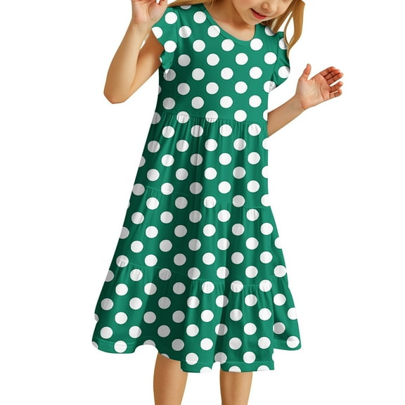 Kiijoy Teen Girls Summer Polka Dots Short Sleeve Dress Relaxed Fit Casual A-Line Dress