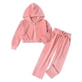 thumbnail image 1 of Kiijoy Teen Girls Velvet Outfits Velour Solid Zip Up Hoodie Pants Tracksuit, Sizes 13-14, 1 of 2