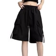 thumbnail image 1 of Kiijoy Girls Wide Leg Cargo Shorts Casual Active High Rise Baggy Outdoor Shorts, Black, Sizes 15-16, 1 of 4