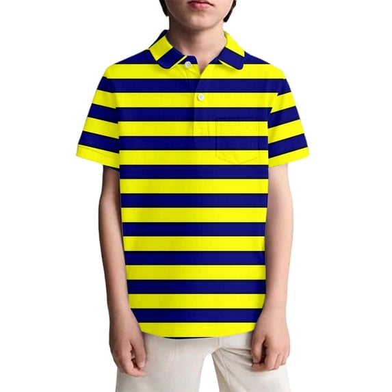 Kiijoy Toddler Boy's Short Sleeve Striped Polo Shirt Summer Casual T-Shirt, Sizes 3-4