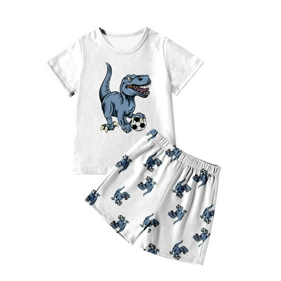 Kiijoy Toddler Boy's Summer Casual Outfits Dinosaur Short Sleeve T Shirt & Shorts Set, Sizes 3-4T