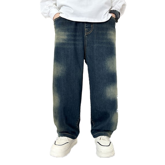 Kiijoy Toddler Boy's Wide Leg Jeans Casual Loose Straight Denim Pants for Kids, Sizes 4-5