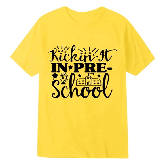 Kiijoy Toddler Boys Back-To-School T-Shirt Short Sleeve Tshirt Graphic Tee, Yellow, Sizes 4-5