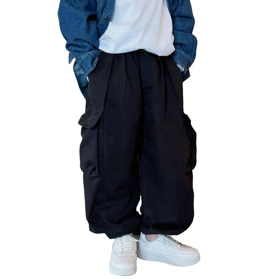 Kiijoy Toddler Boys Baggy Cargo Pants High Waisted Drawstring Loose Joggers, Sizes 4-5