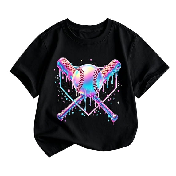 Kiijoy Toddler Boys Baseball Shirt Graphic Tee Short Sleeve Crew Neck T-Shirt, Black, Sizes 4-5