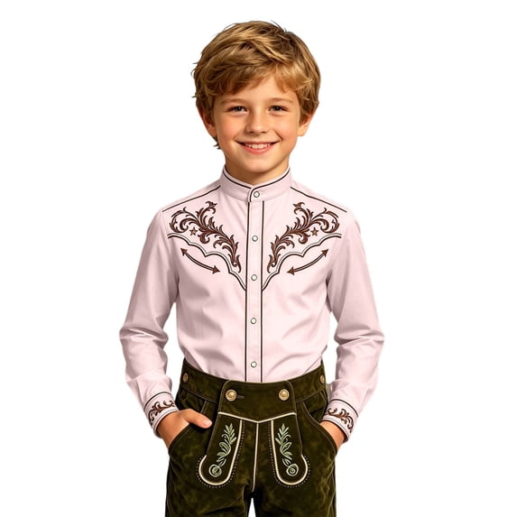 Kiijoy Toddler Boys Button Down Long Sleeve Shirt Vintage Cowboy Western Shirts Tops, 3-4 Years