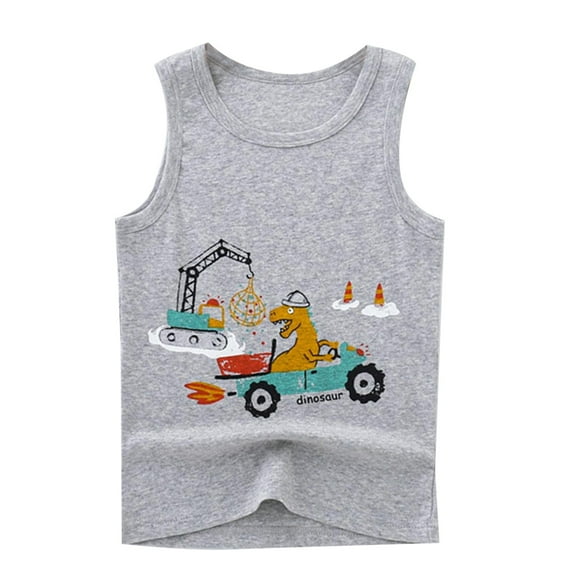 Kiijoy Toddler Boys Cartoon Graphic Tank Top Crewneck Racerback Sleeveless Shirt, Sizes 1-13