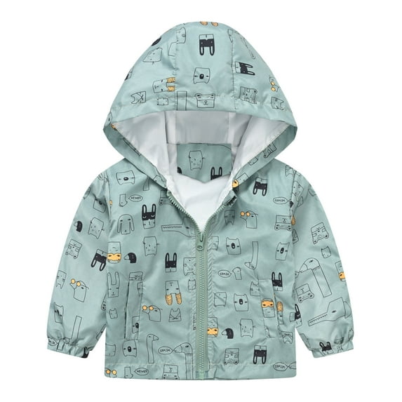 Kiijoy Toddler Boys Cartoon Windbreaker Casual Zip Up Hooded Jacket Outerwear, Sizes 2-3