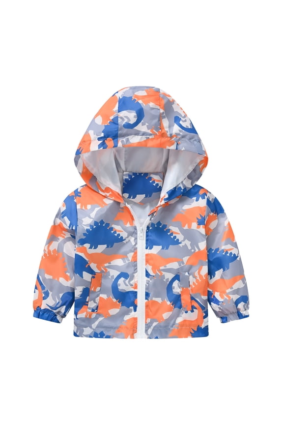 Toddler Boys Cartoon Windbreaker Casual Zip Up Hooded Jacket Outerwear, Sizes 2-3