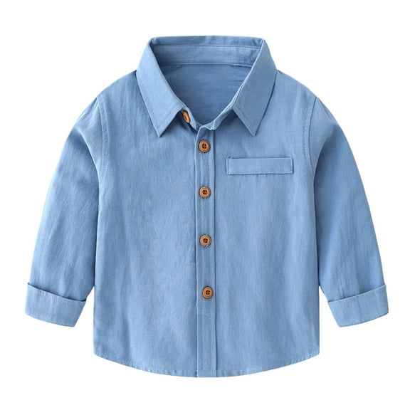 Kiijoy Toddler Boys Casual Solid Button-Down Shirt Kids Fall Long Sleeve Shirt, Sizes 2-3