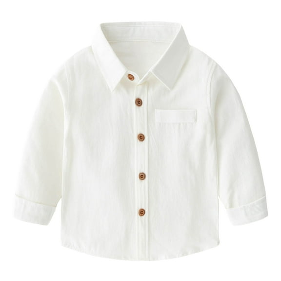 Kiijoy Toddler Boys Casual Solid Button-Down Shirt Kids Fall Long Sleeve Shirt, Sizes 3-4