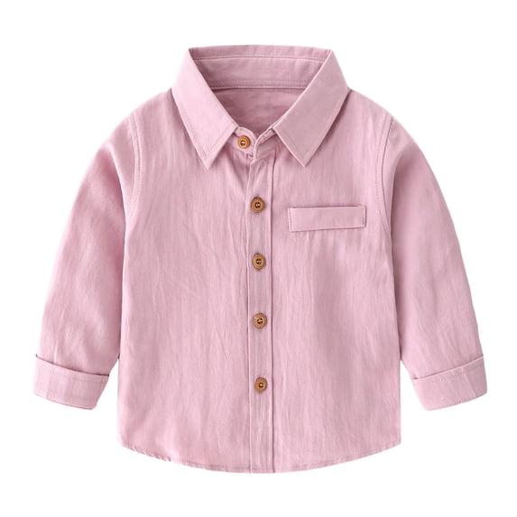 Kiijoy Toddler Boys Casual Solid Button-Down Shirt Kids Fall Long Sleeve Shirt, Sizes 4-5