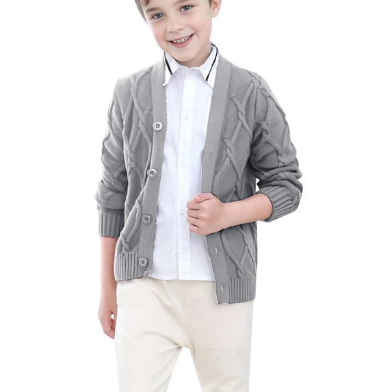 Kiijoy Toddler Boys Casual Sweater V-Neck Button Down Knitted Cardigan Coat, Sizes 4-5