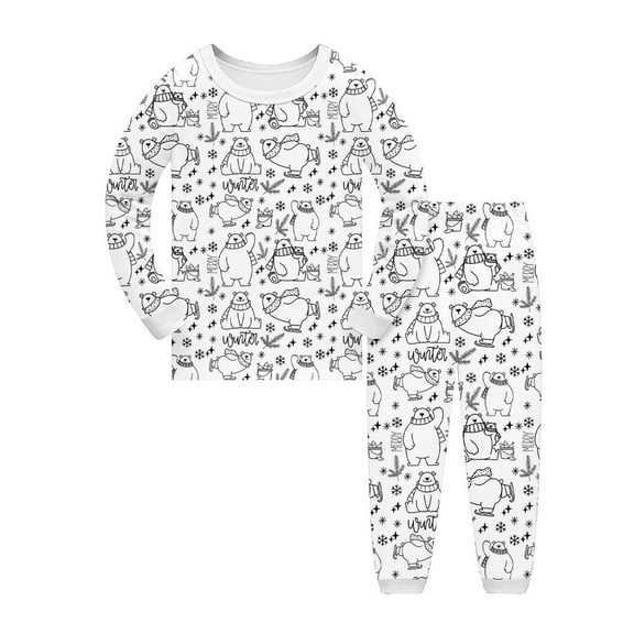 Kiijoy Toddler Boys Christmas Pajamas Bear Print Long Sleeve Top Pants Xmas Sleepwear Set