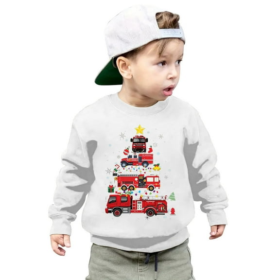 Kiijoy Toddler Boys Christmas Sweatshirt Graphic Long Sleeved Crewneck Pullover Top For Kids
