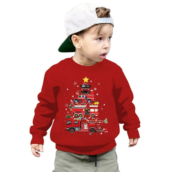 Kiijoy Toddler Boys Christmas Sweatshirt Graphic Long Sleeved Crewneck Pullover Top For Kids