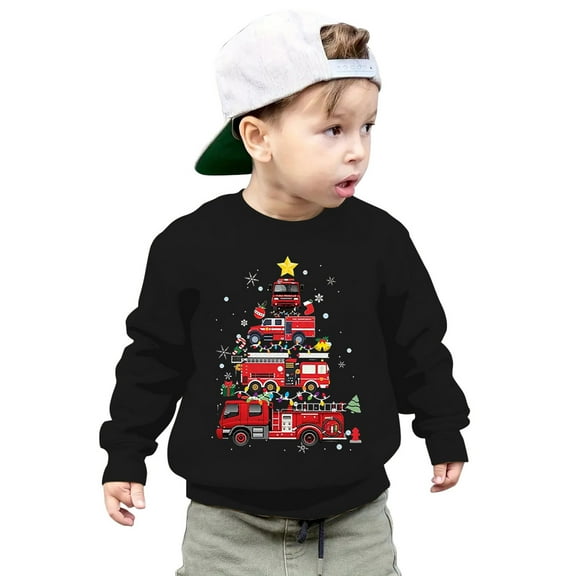 Kiijoy Toddler Boys Christmas Sweatshirt Graphic Long Sleeved Crewneck Pullover Top For Kids