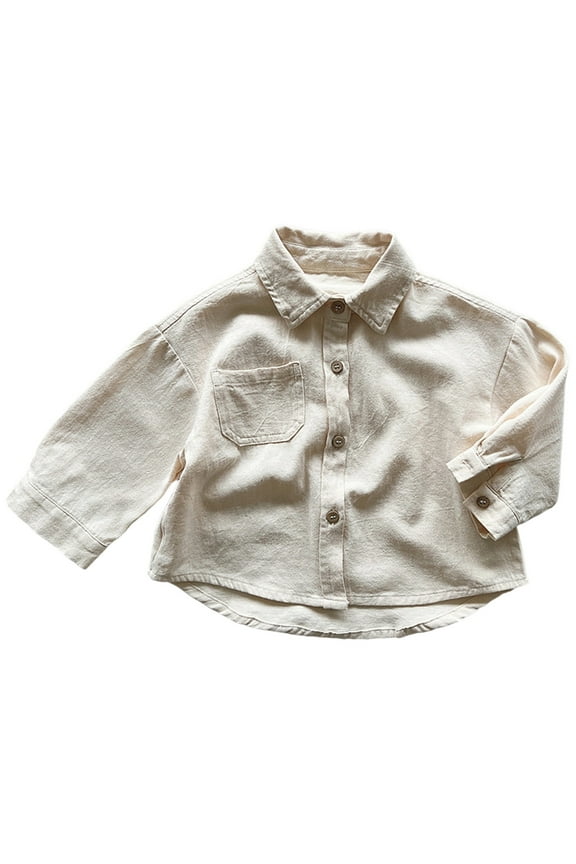 Boys Casual Long Sleeve Shirt Cotton Solid Versatile Button Down Shirt, Sizes 3-4