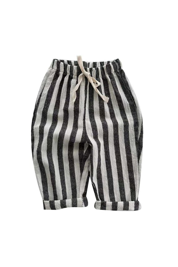 Toddler Boys Cotton Striped Pants Casual Drawstring Loose Fit Trousers, Sizes 3-4