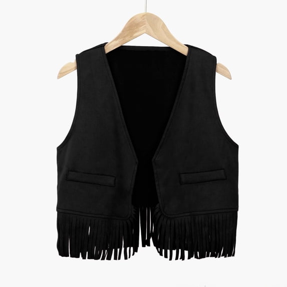 Kiijoy Toddler Boys Cowboy Fringe Vest Solid Front Open V Neck Party Waistcoat, Sizes 3-12