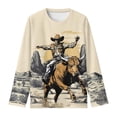 thumbnail image 1 of Kiijoy Toddler Boys Cowboy Graphic Long Sleeve T Shirt Casual Crewneck T-Shirt, Beige, 3-4 Years, 1 of 4