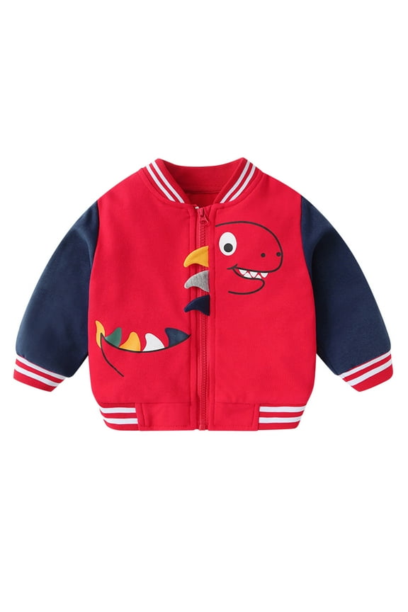 Toddler Boys Dinosaur Baseball Jacket Varsity Colorblock Bomber Jacket, Sizes 3-4