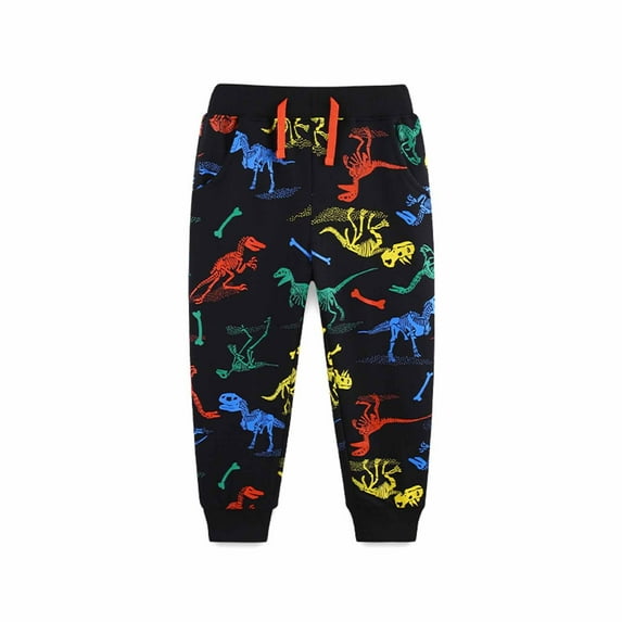 Kiijoy Toddler Boys Dinosaur Print Sweatpants Athletic Casual Jogger Pants, Sizes 1-2