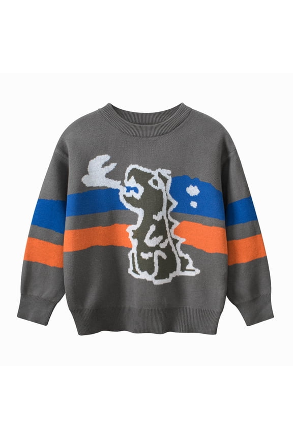 Toddler Boys Dinosaur Sweater Casual Soft Crewneck Pullover Knitwear, Sizes 2-3
