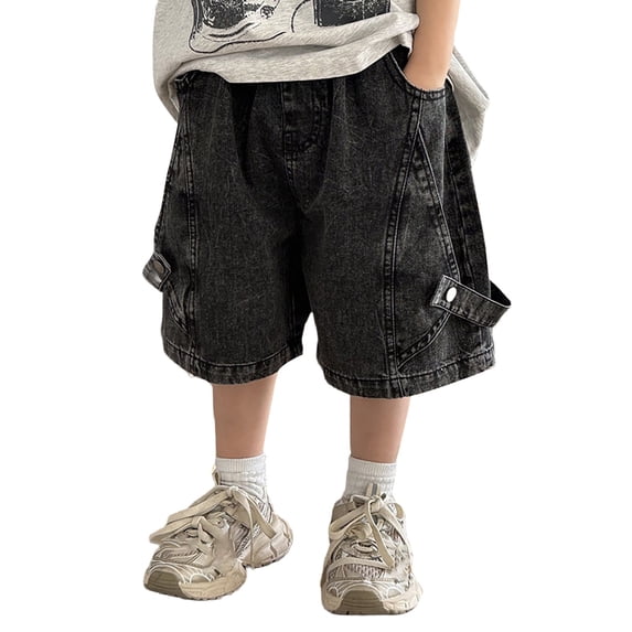 Kiijoy Toddler Boys Fashion Jorts Loose Fit Denim Cargo Shorts with Pockets, Sizes 4-5