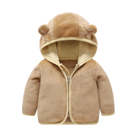 Kiijoy Toddler Girls Fleece Coat Warm Fuzzy Bear Ears Hooded Jacket Outerwear for Children