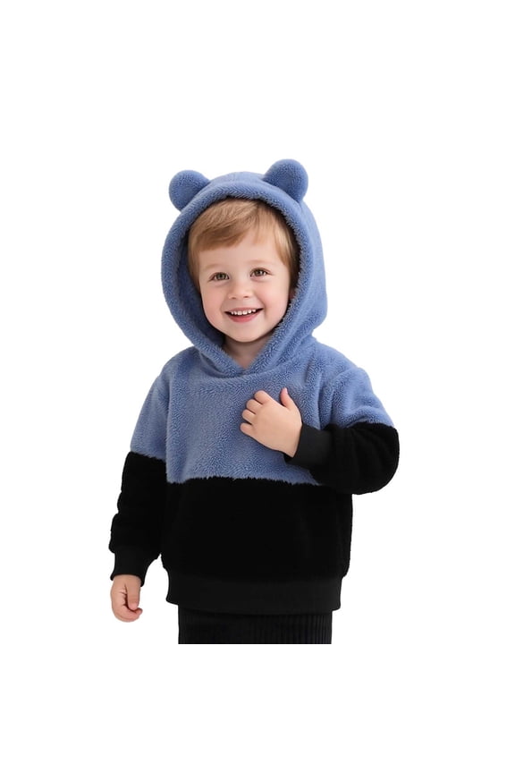 Toddler Boys Fuzzy Hoodie Soft Bear Ears Hooded Sweatshirt, Sizes 3-4