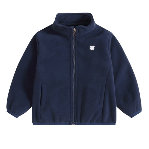 Kiijoy Toddler Boys Fleece Jacket Casual Soft Long Sleeve Zip Up Coat Kids Outerwear, Navy, 4-5 Years