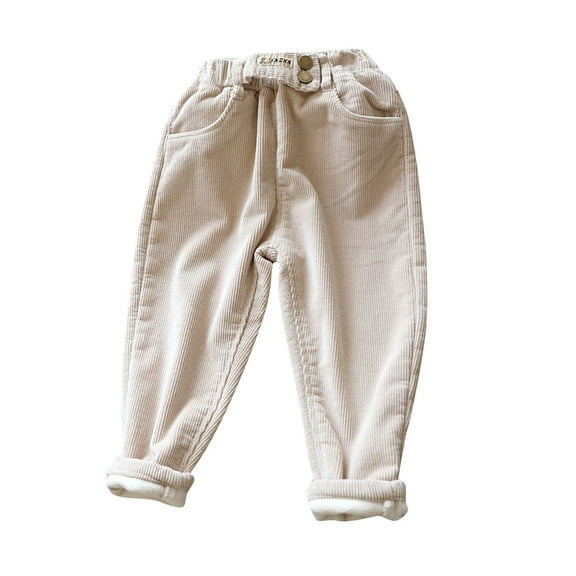 Kiijoy Toddler Boys Fleece Lined Corduroy Pants Kids Casual Pull On Trousers, Sizes 3-4