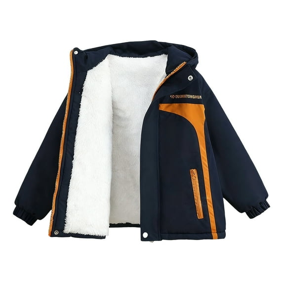 Kiijoy Toddler Boys Lined Parka Coat Winter Warm Hooded Padded Jacket, Sizes 4-5