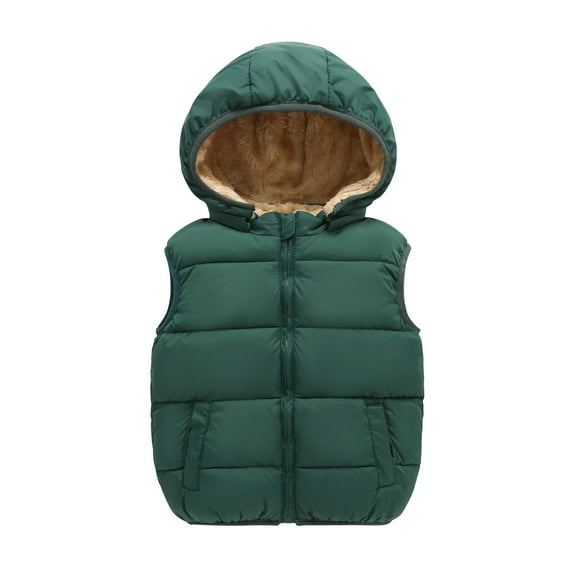 Kiijoy Toddler Boys Puffer Vest Solid Color Sleeveless Hooded Jacket, Sizes 2-3