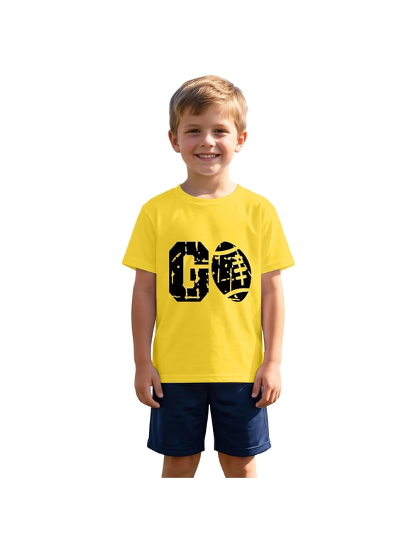 Toddler Boys Football Graphic T-Shirt Kids Short Sleeve Tshirt Tee,Yellow,Sizes 4-5