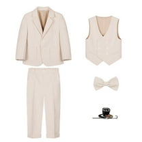 Kiijoy Toddler Boys Formal Suit Tuxedo Set Solid Blazer Pants Waistcoat Bow Tie 5Pcs Outfits, Sizes 3-4T