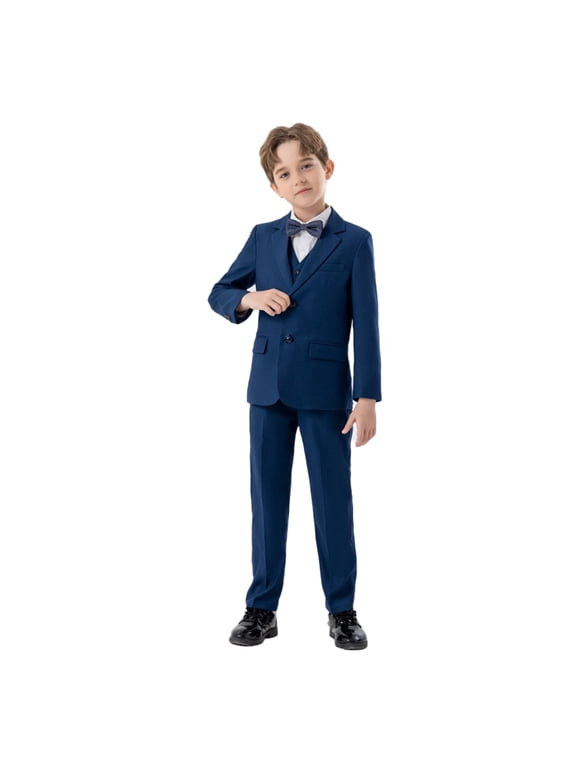 Toddler Boys Formal Suit Wedding Party Long Sleeve Blazer Vest Pants Bowtie Set