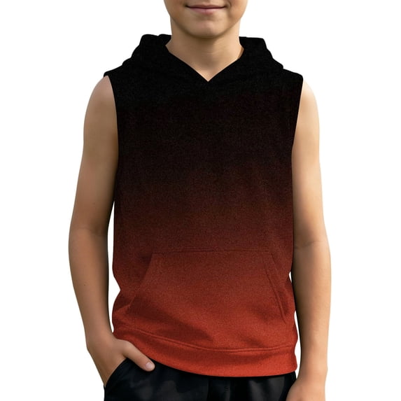 Kiijoy Toddler Boys Gradient Hooded Sweatshirt Summer Active Sleeveless Hoodie Top, 3-4 Years