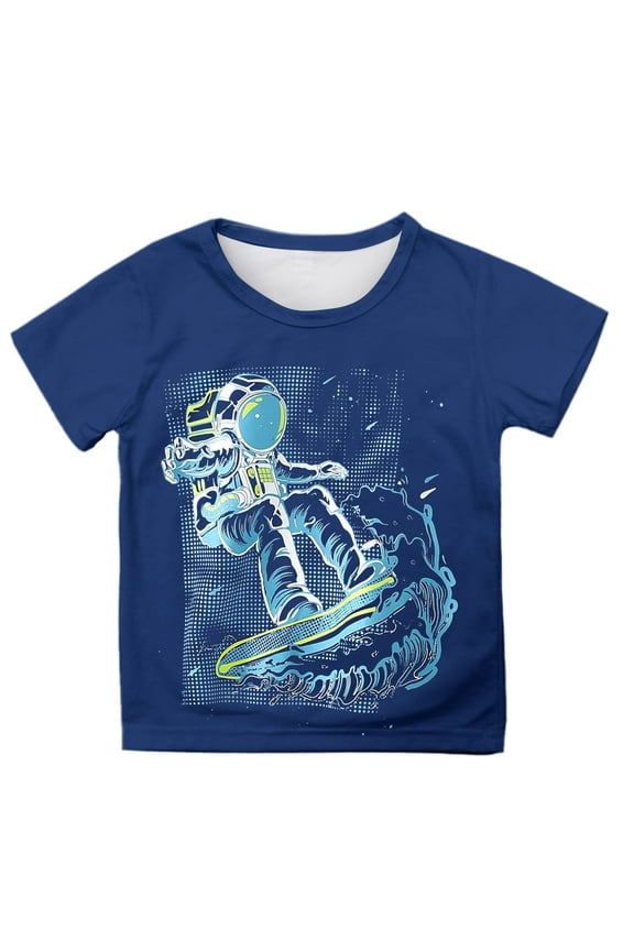 Toddler Boys Graphic T-Shirt Astronaut Print Short Sleeve T Shirt, Sizes 3-13