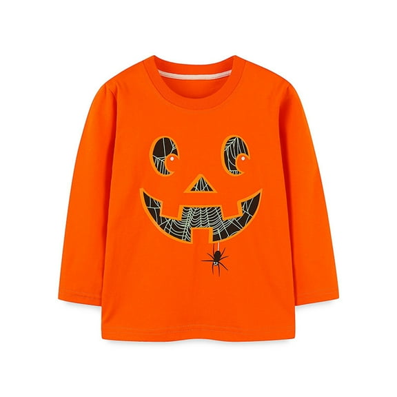 Kiijoy Toddler Boys Halloween Pumpkin T-Shirt Glow In The Dark Long Sleeve T Shirt, Sizes 3-4