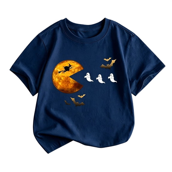 Kiijoy Toddler Boys Halloween Tshirt Graphic Short Sleeve T-Shirt, Navy, Sizes 2-3