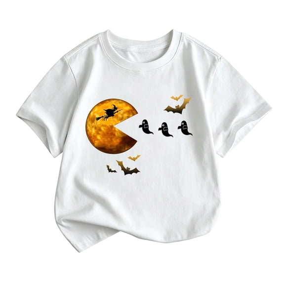 Kiijoy Toddler Boys Halloween Tshirt Graphic Short Sleeve T-Shirt, White, Sizes 2-3