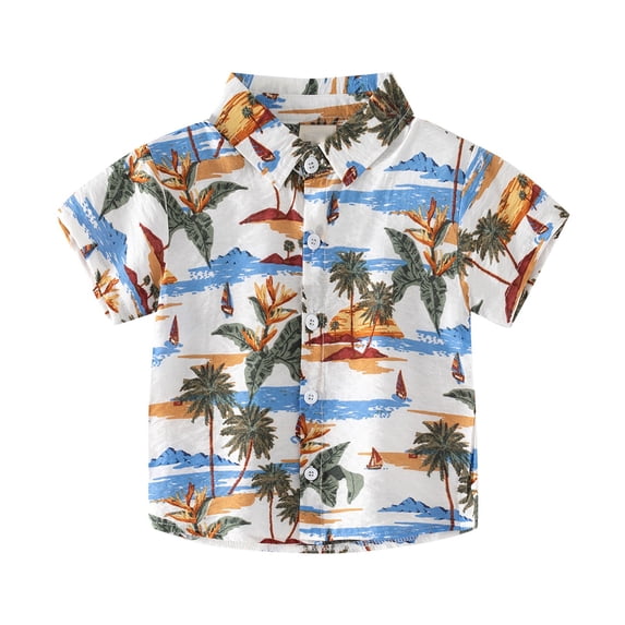 Kiijoy Toddler Boys Hawaii Tropical Shirts Short Sleeve Button-Up Beach Holiday Shirt Tops