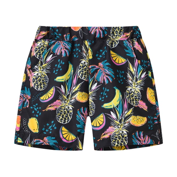 Kiijoy Toddler Boys Hawaiian Beach Shorts Summer Lightweight Athletic Running Shorts, Black, Sizes 1-2