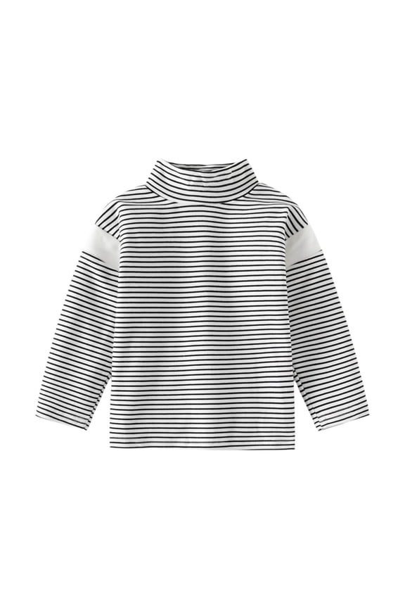 Toddler Boys High Neck Striped T-Shirt Thermal Long Sleeve Undershirt, Sizes 3-4