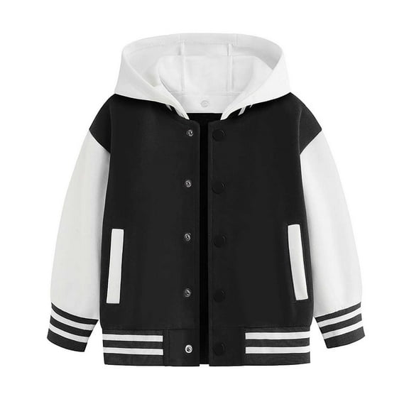 Kiijoy Toddler Boys Hooded Baseball Jacket Warm Color Block Sweatshirt Winter Coat