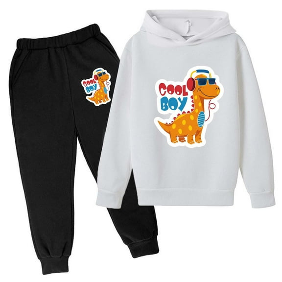 Kiijoy Toddler Boys Hoodie Set Dinosaur Hooded Sweatshirt Sweatpants Sweatsuit, Sizes 4-5